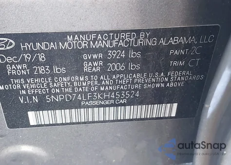 2019 Hyundai Elantra Se из США, поврежденный, VIN 5NPD74LF3KH453524